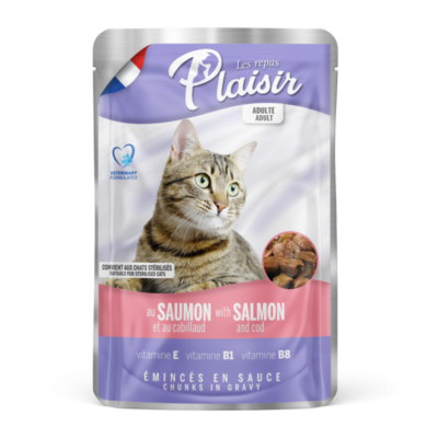 Émincés En Sauce pour chat au saumon & cabillaud 100g Les Repas Plaisir