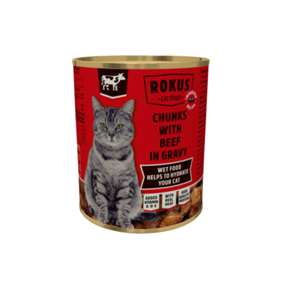 nourriture humide pour chat morceaux de boeuf en sauce 810g Rokus