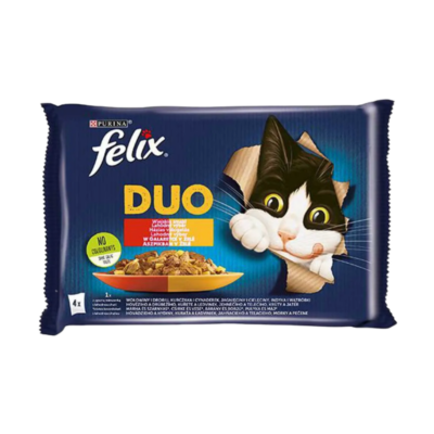 Nourriture humide pour chaton au gelée avec sélection de viandes Felix Duo